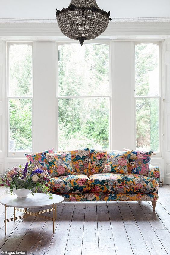 You can see a living room with granny chic patterns.