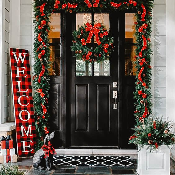 You can see a front porch decorated in a classic look.