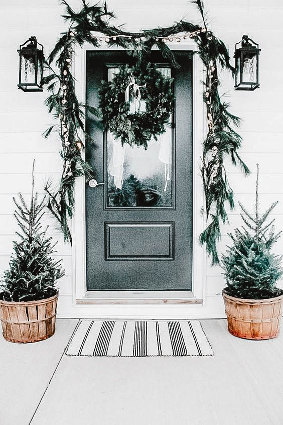 You can see a front porch decorated in a modern look.