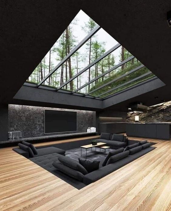 You can see a living room with black accents.