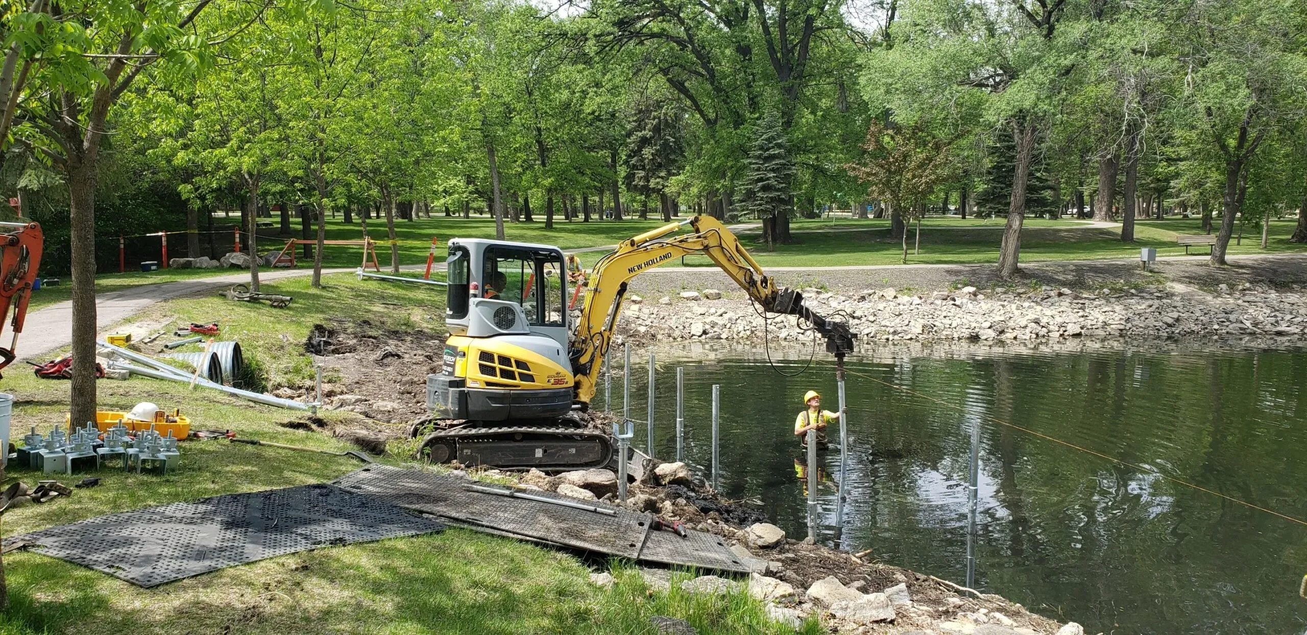 Helical Piles Installation for Pond Deck Stability